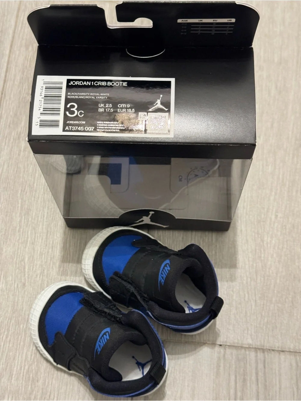 Nike Baby Blue and Black Jordan 1 Crib Shoe